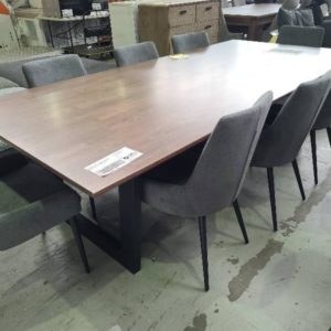 EX DISPLAY ZEREN 2550 DINING TABLE WITH 8 CHARCOAL DINING CHAIRS