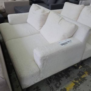 EX-HIRE WHITE LINEN 2 SEAT COUCH SOLD AS IS