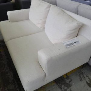EX-HIRE WHITE LINEN 2 SEAT COUCH SOLD AS IS