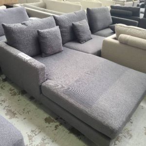 EX-HIRE DARK GREY 3 SEAT COUCH WITH LEFT HAND CHAISE SOLD AS IS