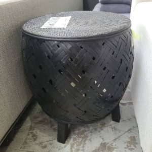 EX-HIRE BLACK WICKER SIDE TABLE SOLD AS IS