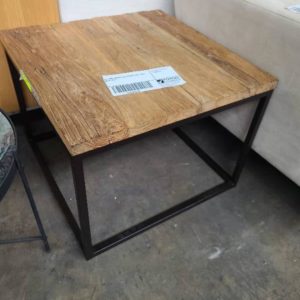EX-HIRE TIMBER TOP SQUARE SIDE TABLE SOLD AS IS
