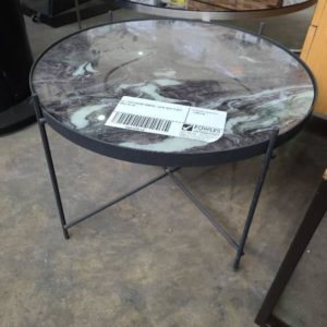 EX-HIRE ROUND MARBLE LOOK SIDE TABLE SOLD AS IS
