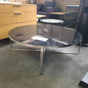EX-HIRE ROUND BLACK GLASS COFFEE TABLE SOLD AS IS