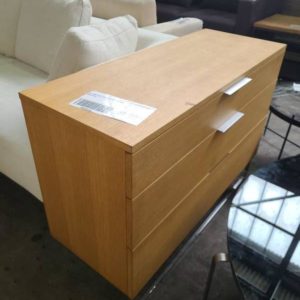 EX-HIRE LIGHT OAK 3 DRAWER TALLBOY SOLD AS IS