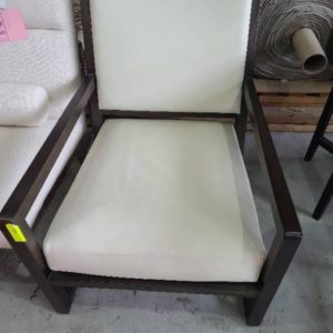 EX-HIRE CREAM ARM CHAIR WITH DARK TIMBER FRAME SOLD AS IS