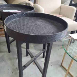 EX-HIRE BLACK ROUND SIDE TABLES SOLD AS IS