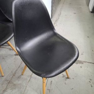 EX-HIRE BLACK PLASTIC DINING CHAIR WITH TIMBER LEGS SOLD AS IS