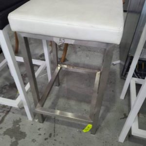 EX-HIRE WHITE BAR STOOL WITH SILVER LEGS SOLD AS IS