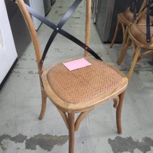 EX-HIRE TIMBER & WICKER DINING CHAIR SOLD AS IS