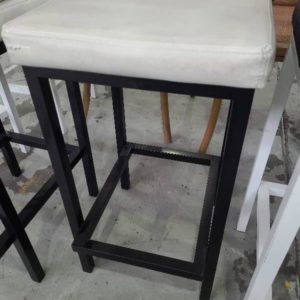 EX-HIRE WHITE STOOL WITH BLACK LEGS SOLD AS IS