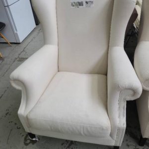 EX-HIRE WHITE HIGH BACK ARMCHAIR SOLD AS IS