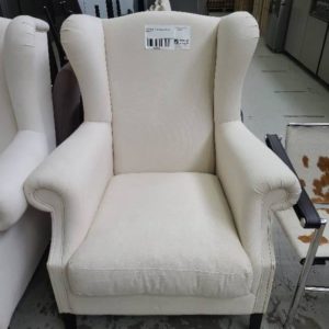 EX-HIRE WHITE HIGH BACK ARMCHAIR SOLD AS IS