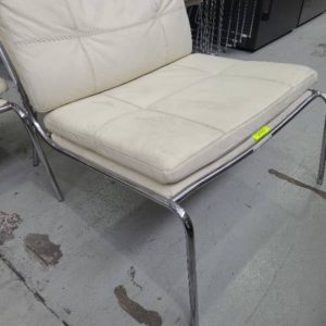 EX-HIRE CREAM LOW CHAIR WITH METAL FRAME SOLD AS IS
