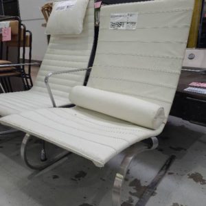 EX-HIRE CREAM HIGH BACKED LOW CHAIR SOLD AS IS