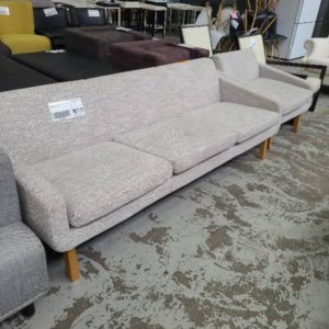 EX-HIRE 3 SEAT LIGHT GREY COUCH WITH ARMCHAIR SOLD AS IS