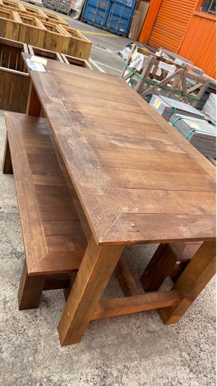 TIMBER OUTDOOR TABLE WITH 2 BENCH SEATS