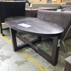 EX-HIRE BROWN OVAL COFFEE TABLE SOLD AS IS