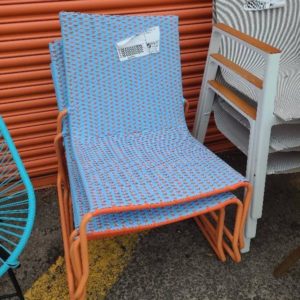 EX-HIRE LIGHT BLUE & ORANGE WOVEN OUTDOOR CHAIR SOLD AS IS