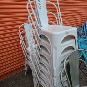 EX-HIRE WHITE METAL CAFE CHAIR SOLD AS IS