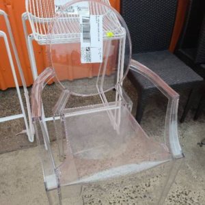 EX-HIRE CLEAR PLASTIC DINING CHAIR SOLD AS IS
