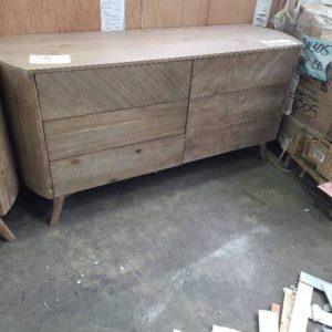 EX DISPLAY - RIALTO ACACIA TIMBER CURVED 6 DRAWER DRESSER SOLD AS IS