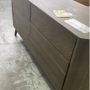 EX DISPLAY - TIMBER 6 DRAWER ACACIA CURVED DRESSER SOLD AS IS