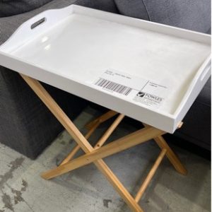 EX HIRE - WHITE TRAY TABLE SOLD AS IS
