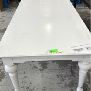 EX HIRE - TIMBER DINING TABLE 2400MM LONG WHITE SOLD AS IS