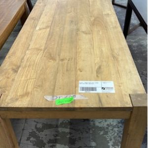 EX HIRE - TIMBER DINING TABLE 1880MM LONG LIGHT TABLE SOLD AS IS