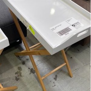 EX HIRE - WHITE TRAY TABLE SOLD AS IS