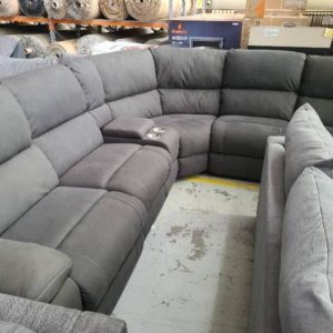 EX DISPLAY ROXY 5 SEATER MODULAR LOUNGE RHINO ASH WITH MANUAL RECLINERS SOLD AS IS