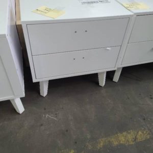 EX DISPLAY SANTINO 2 DRAWER BEDSIDE TABLE ACACIA TIMBER & WHITE CABINET