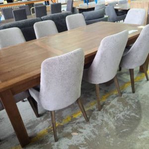 EX DISPLAY NAVANA LARGE DINING TABLE WITH 8 LICORICE UPHOLSTERED DINING CHAIR