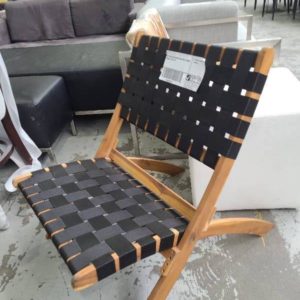 EX-HIRE BLACK WOVEN CHAIR WITH TIMBER FRAME SOLD AS IS