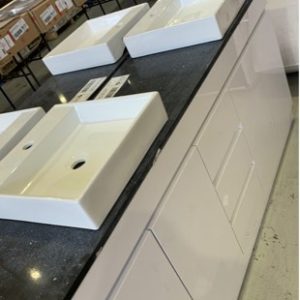 1800MM WHITE DOUBLE BOWL BATHROOM VANITY WITH BLACK DIAMOND STONE TOP WITH ABOVE COUNTER BOWLS BN1770