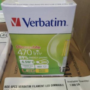 BOX 6PCS VERBATIM FILAMENT LED DIMMABLE G95 B22