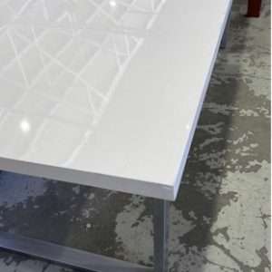 EX HIRE - WHITE DINING TABLE 2000MM SOLD AS IS