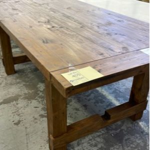EX HIRE - TIMBER DINING TABLE 2000MM RUSTIC TIMBER SOLD AS IS