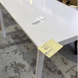 EX HIRE - WHITE SMALL DINING TABLE 1250MM SOLD AS IS