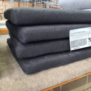 LOT OF 4 GREY OUTDOOR CUSHIONS SOLD AS IS