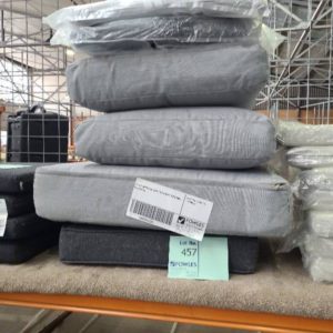 LOT OF ASSORTED GREY OUTDOOR CUSHIONS SOLD AS IS