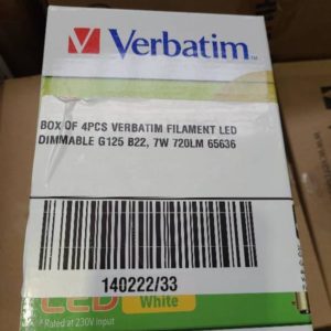 BOX OF 4PCS VERBATIM FILAMENT LED DIMMABLE G125 B22 7W 720LM 65636
