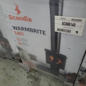SCANDIA WARMBRITE 140 WOOD HEATER COMPACT & HEATS UP TO 140M2 TOP PANEL SURFACE CAN BE USED FOR COOKTOP RRP$1150 *CARTON DAMAGE STOCK* 3 MONTH WARRANTY SCWB140-20-10551