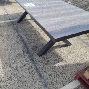 EX DISPLAY EXTENDABLE OUTDOOR DINING TABLE WITH TILE INSERT TOP VERY HEAVY RRP$2000 SOLD AS IS