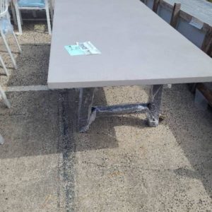 EX DISPLAY CONCRETE LOOK OUTDOOR DINING TABLE WITH BLACK LEGS SOLD AS IS