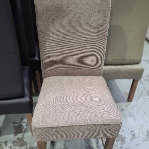 EX DISPLAY HOME FURNITURE - BEIGE FABRIC DINING CHAIR SOLD AS IS