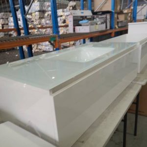 EX DISPLAY ESCAPE 1200MM WHITE VANITY WITH GLASS TOP SOLD AS IS