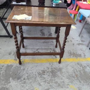 SECOND HAND TIMBER CONSOLE TABLE WITH TURNED LEGSSOLD AS IS