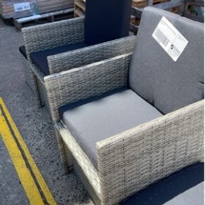 PAIR OF OUTDOOR CHAIRS WITH FOOTSTOOLS SOLD AS IS